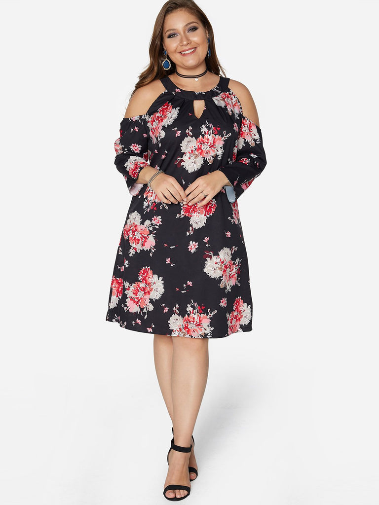 Womens Long Sleeve Plus Size Midi Dress