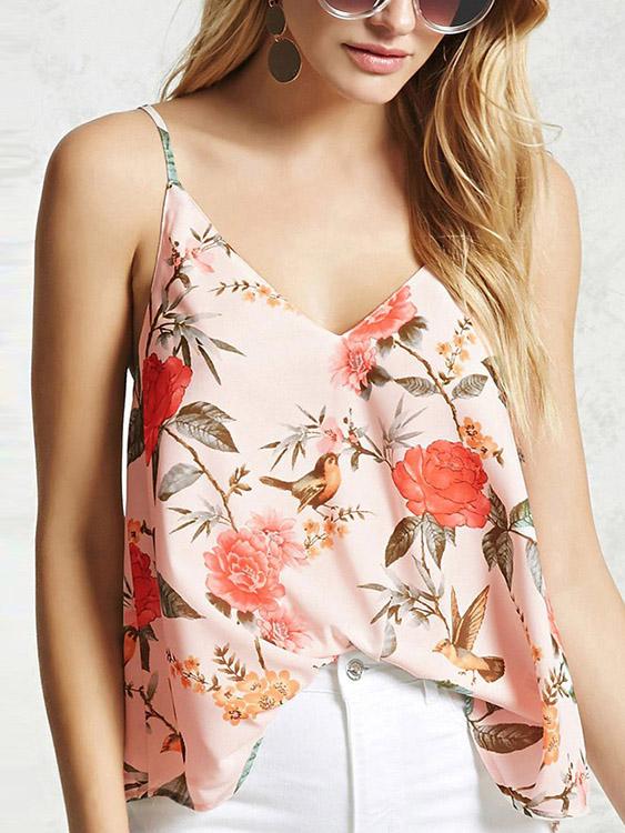 V-Neck Random Floral Print Cami Top 