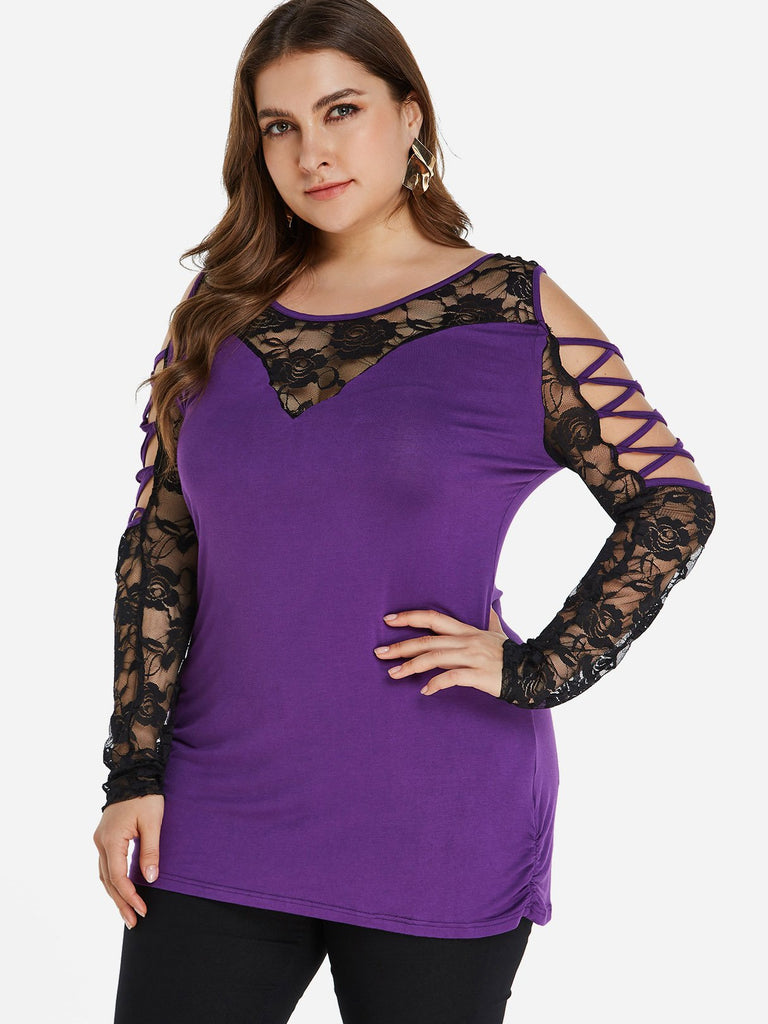 Lace Long Sleeve Plus Size Tops