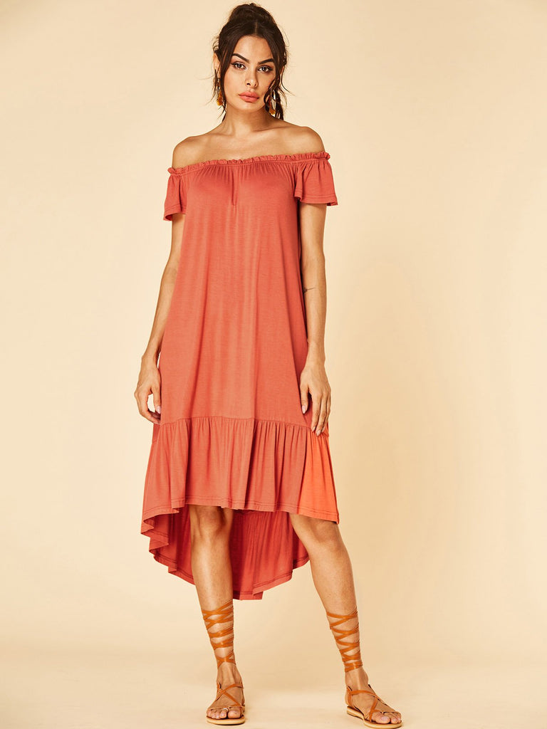 Ladies Orange Off The Shoulder Dresses
