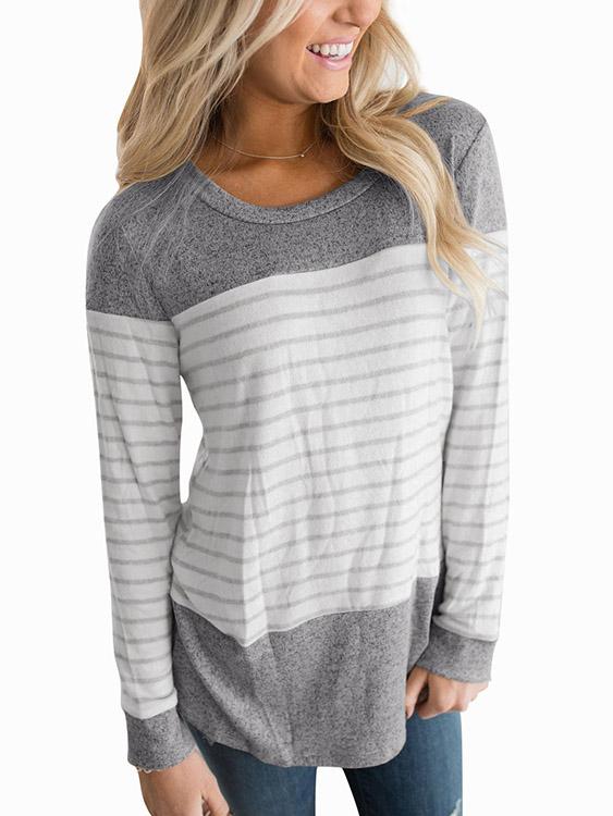 Round Neck Striped Long Sleeve Fashion Tee
