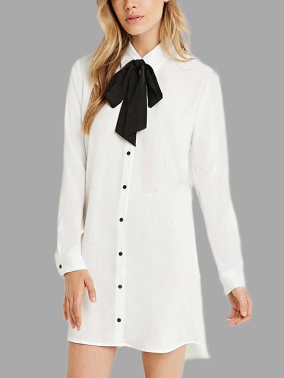 Classic Collar Long Sleeve Curved Hem Casual Dress