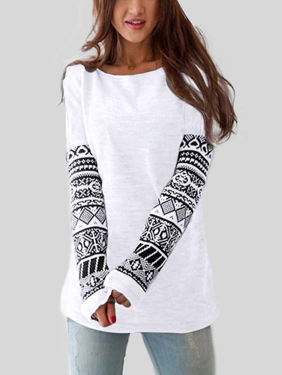 Round Neck Printed Long Sleeve Tee