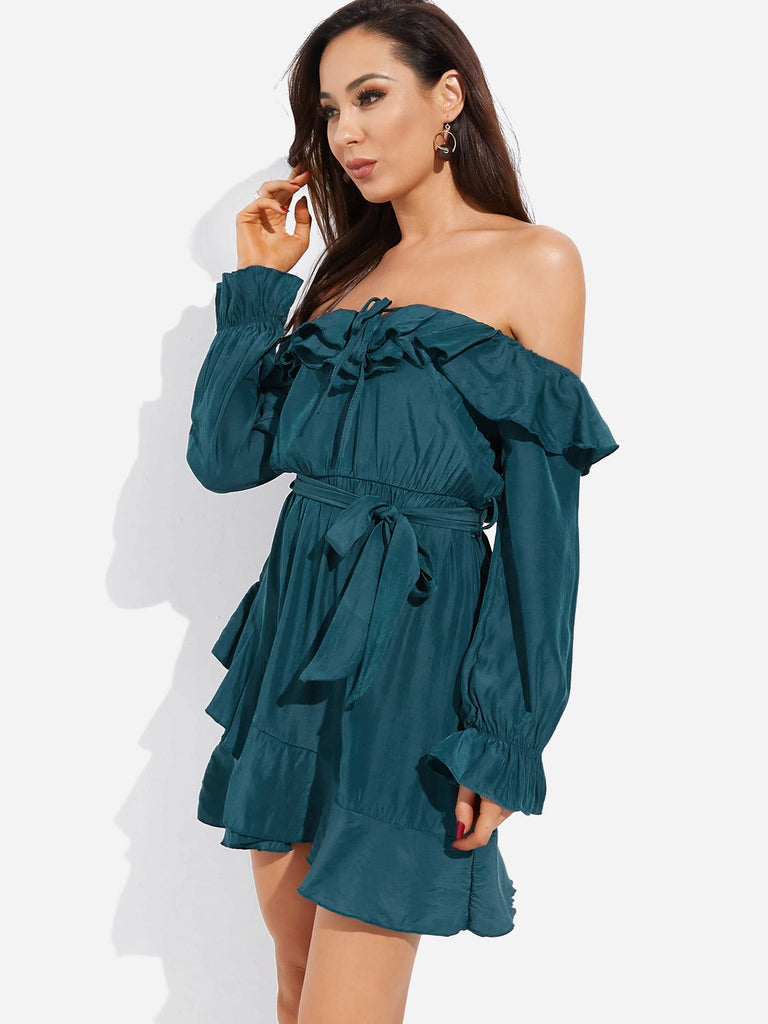 Ladies Green Off The Shoulder Dresses