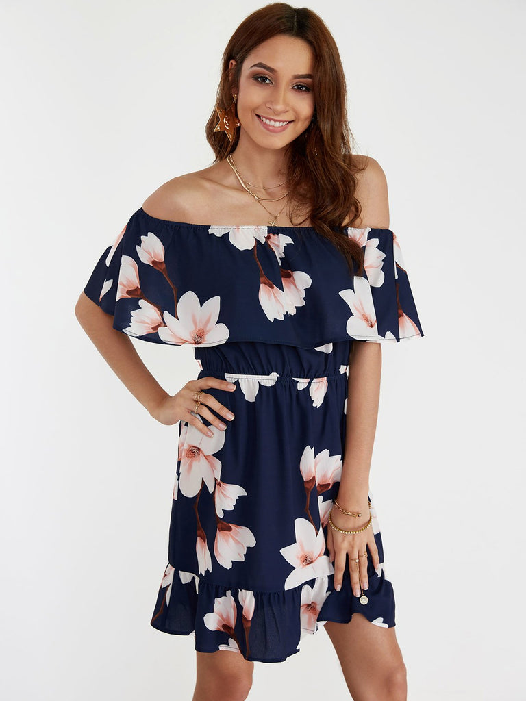 Ladies Navy Floral Dresses