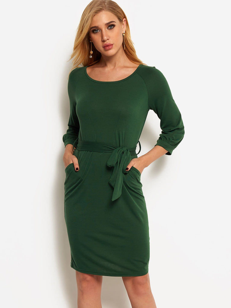 Ladies Army Green Casual Dresses