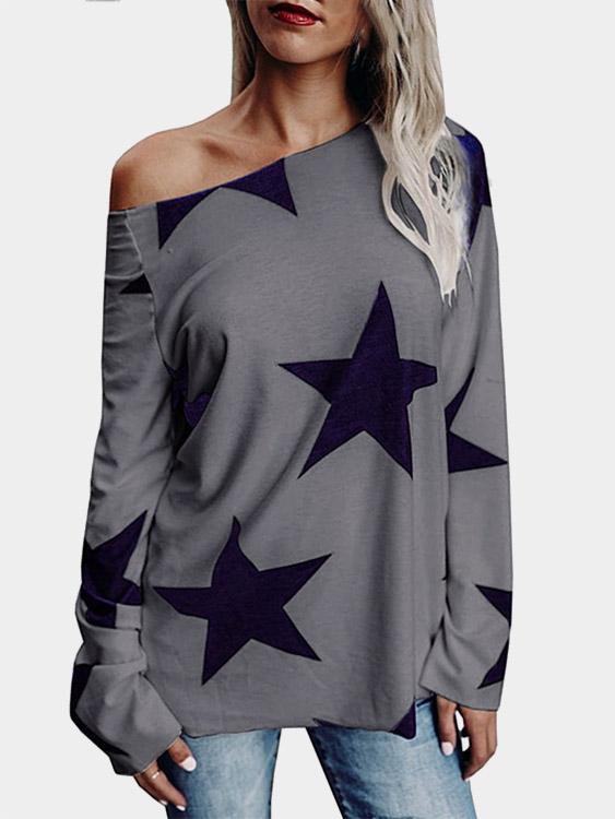 One Shoulder Star Long Sleeve T-Shirts