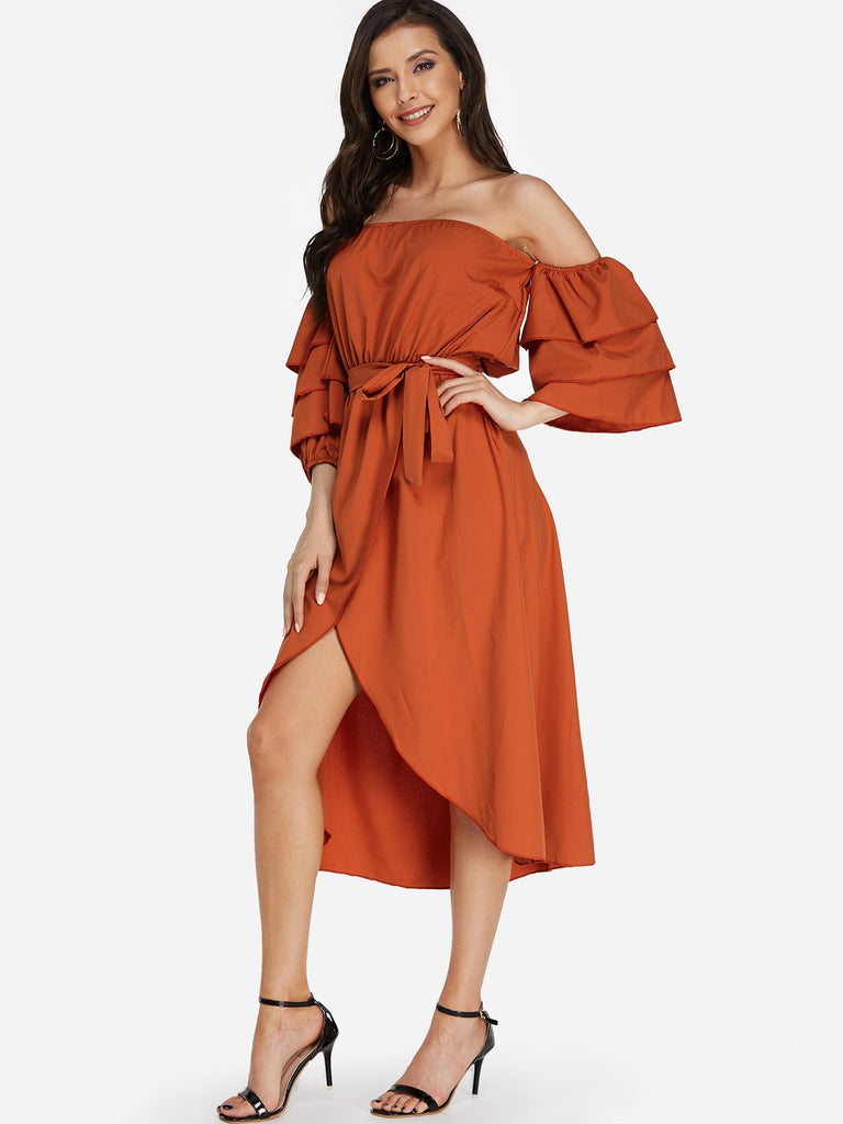 Ladies Red Off The Shoulder Dresses