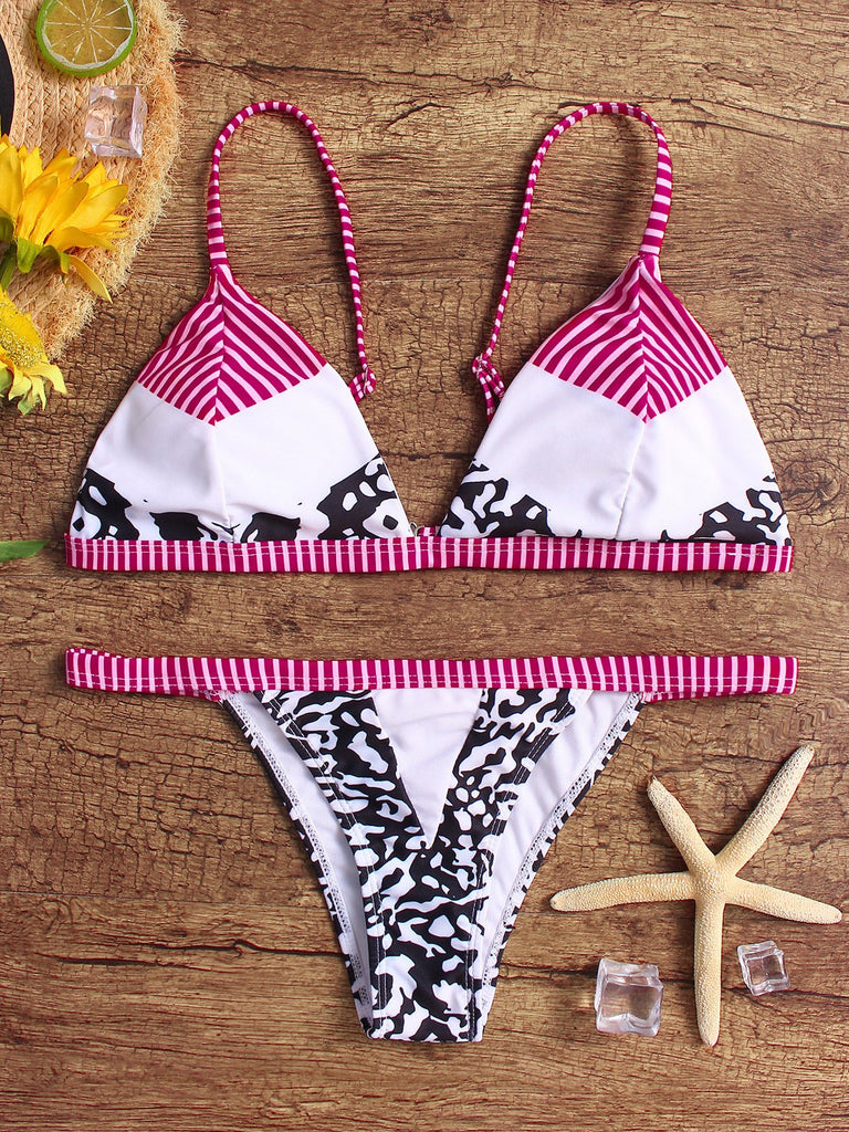 V-Neck Sleeveless Printed Bikinis