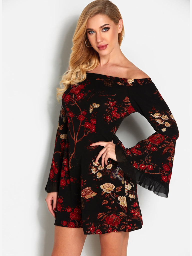 Ladies Black Floral Dresses