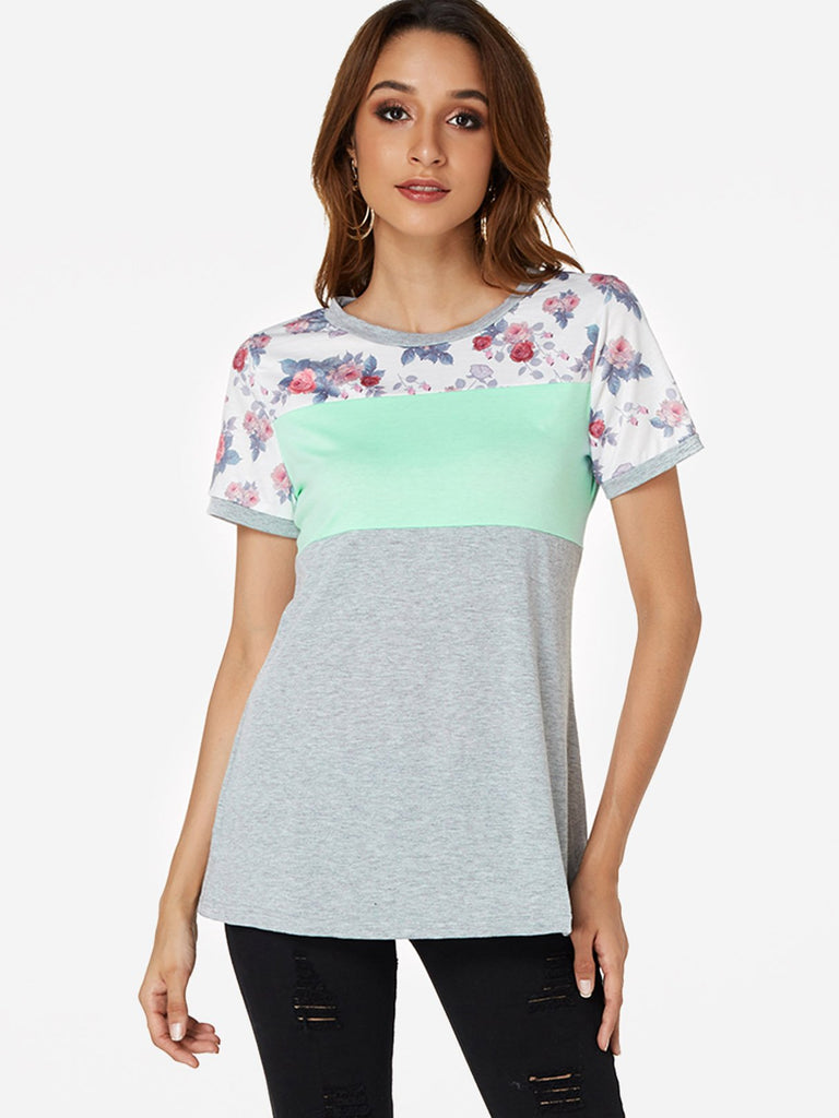 Random Patchwork Crew Neck Causal T-Shirt