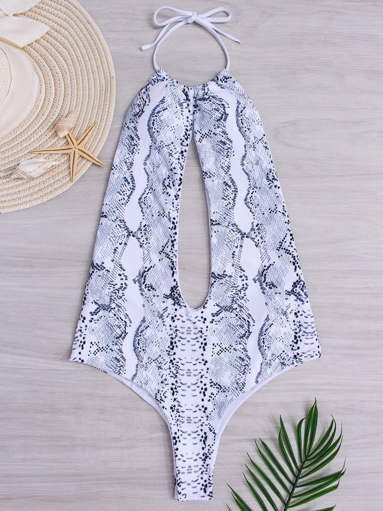 Grey Halter Sleeveless Cut Out Bikinis