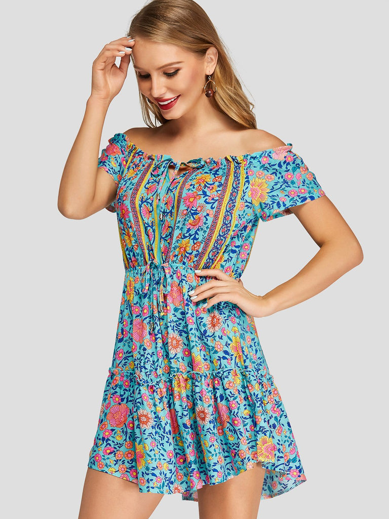 Ladies Blue Floral Dresses