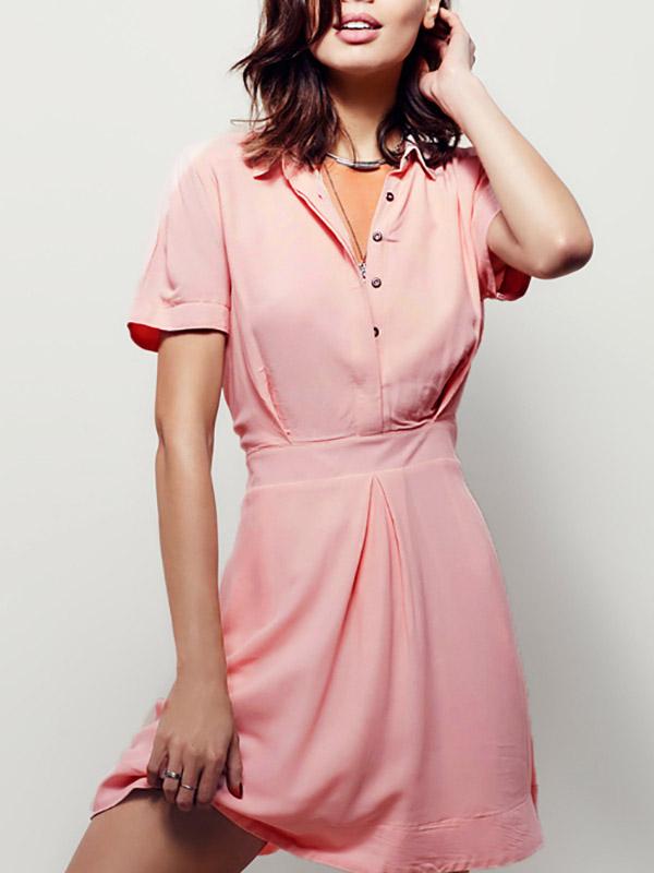 Pink Classic Collar Short Sleeve Mini Dress