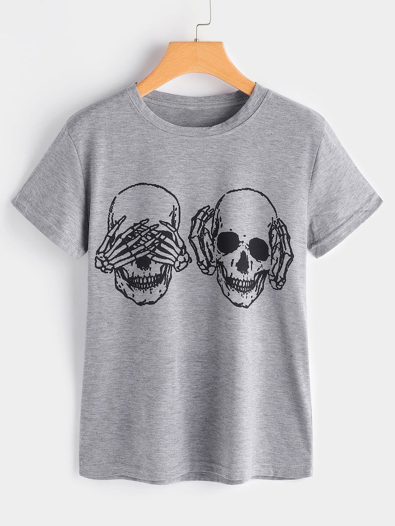 Grey Round Neck Short Sleeve T-Shirts