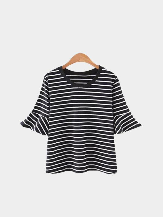 Round Neck Stripe Black T-Shirts