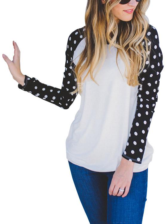 Round Neck Polka Dot Long Sleeve Top