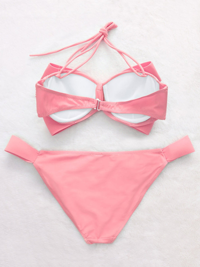 Baby Pink And Black Cross Bikinis