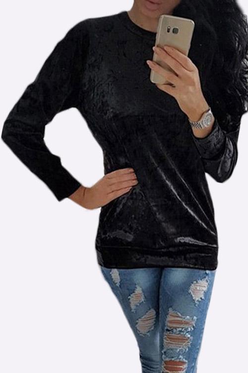 Round Neck Long Sleeve Black T-Shirt