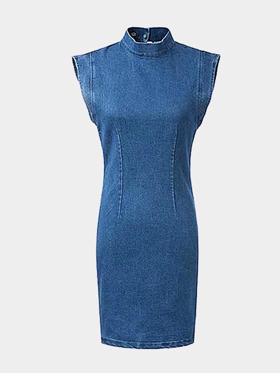 Blue Perkins Collar Sleeveless Plain Cut Out Midi Dress
