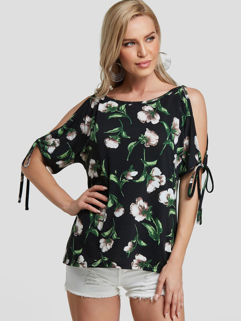 Cold Shoulder Short Sleeve T-Shirts