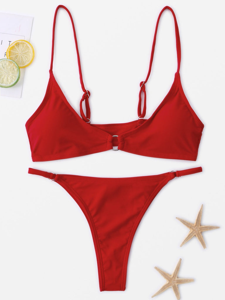 Burgundy V-Neck Sleeveless Backless Bodycon 2 Piece Bikinis
