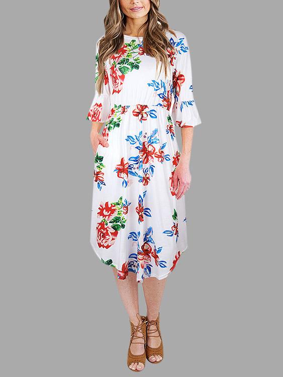 Womens White Floral Dresses