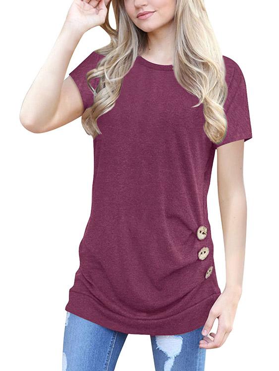 Round Neck Short Sleeve Purple T-Shirts