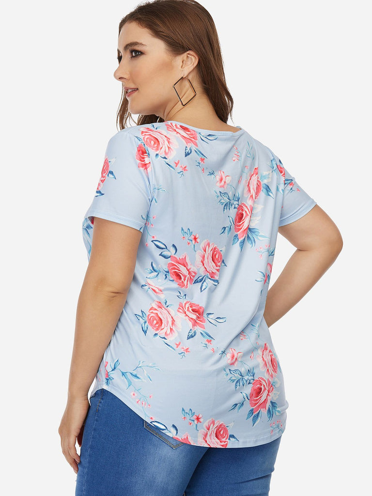 Womens Sky Blue Plus Size Tops