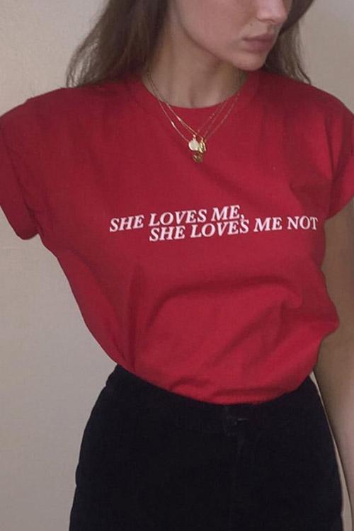 Crew Neck Letter Short Sleeve Red T-Shirts
