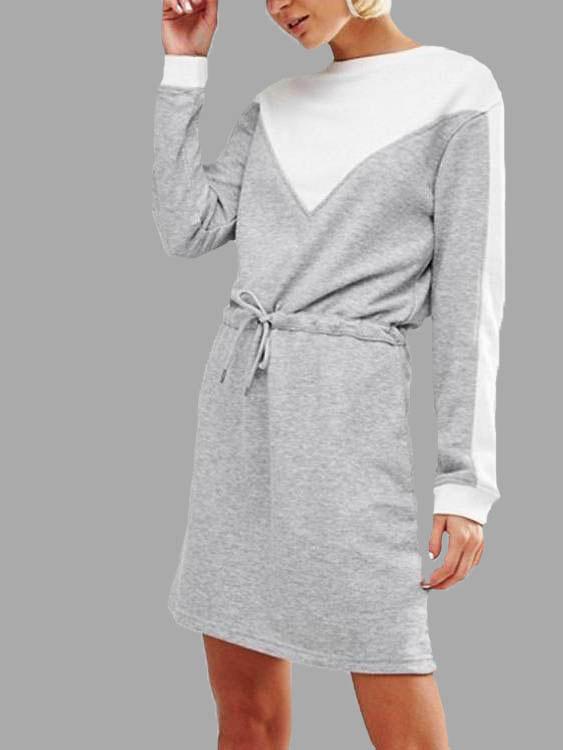 Grey Round Neck Long Sleeve Fashion Mini Dress