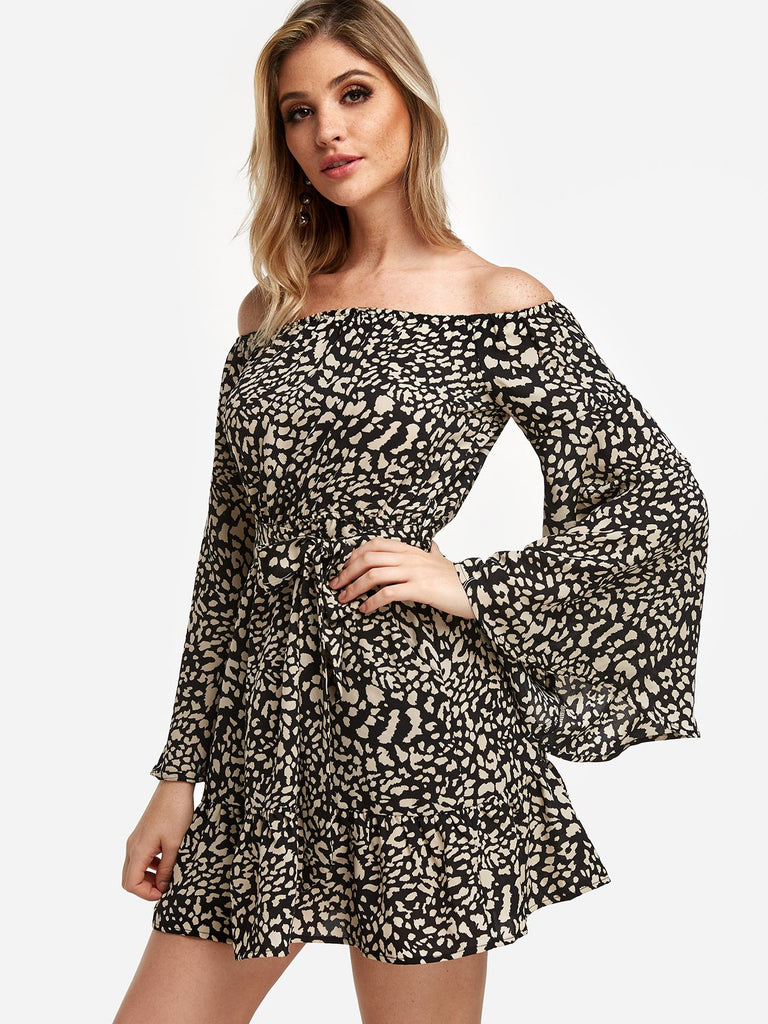 Ladies Leopard Off The Shoulder Dresses