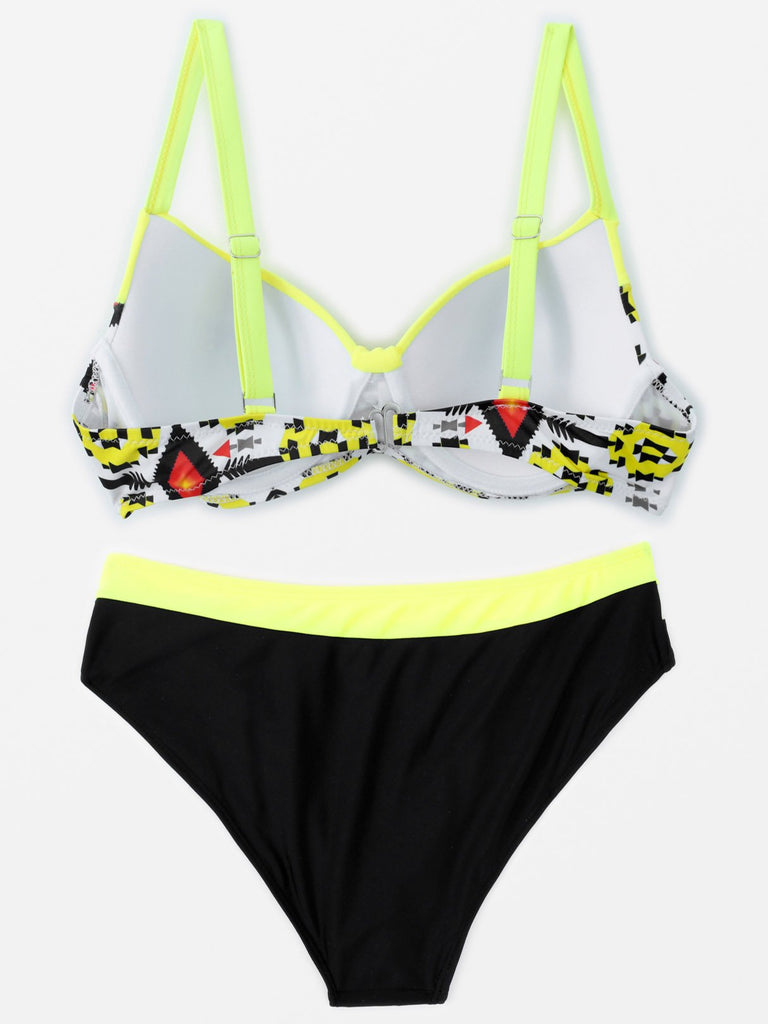 V-Neck Backless Floral Print Two Piece Bikinis
