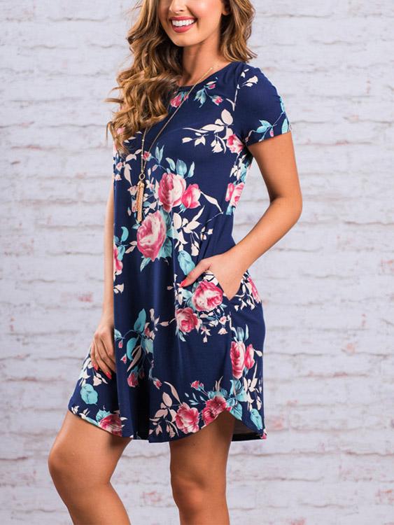 Ladies Navy Floral Dresses