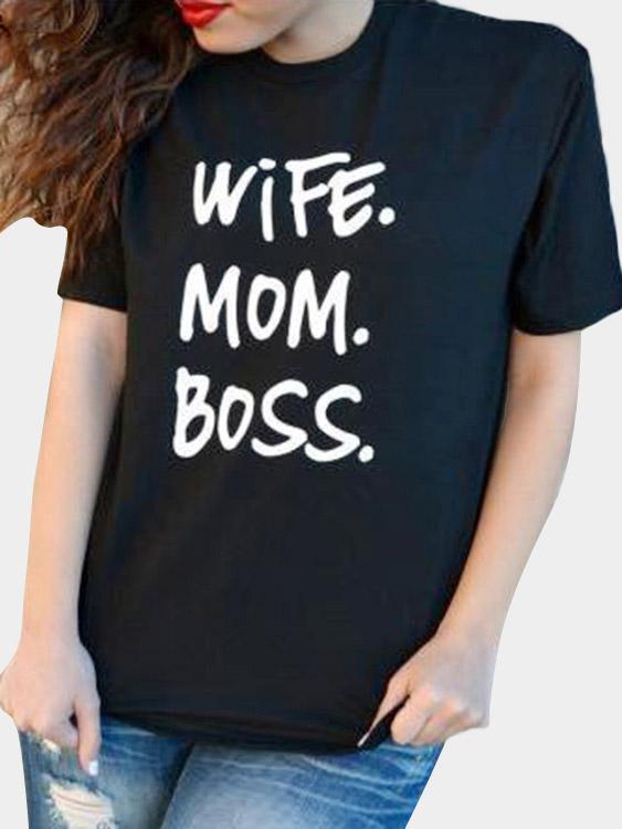 Round Neck Letter Short Sleeve Black T-Shirts