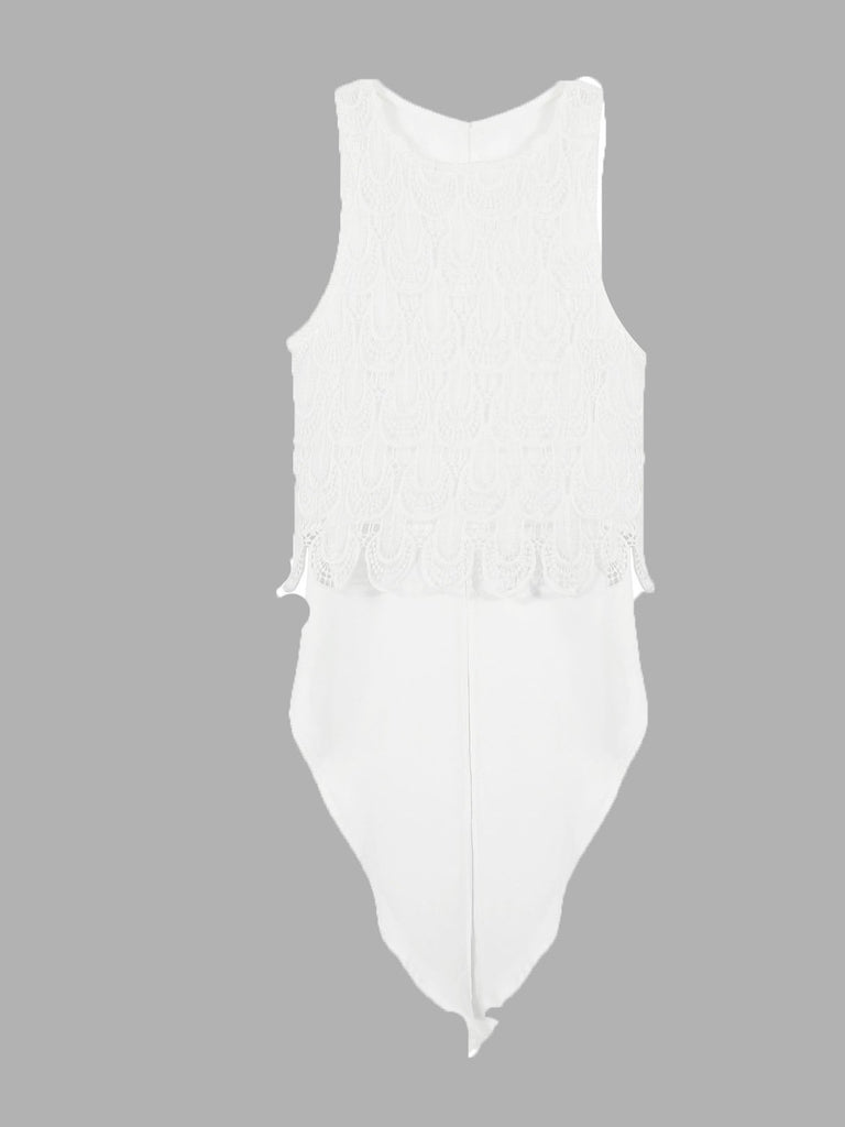 Lace Insert Peacock Feather Pattern Tank Top
