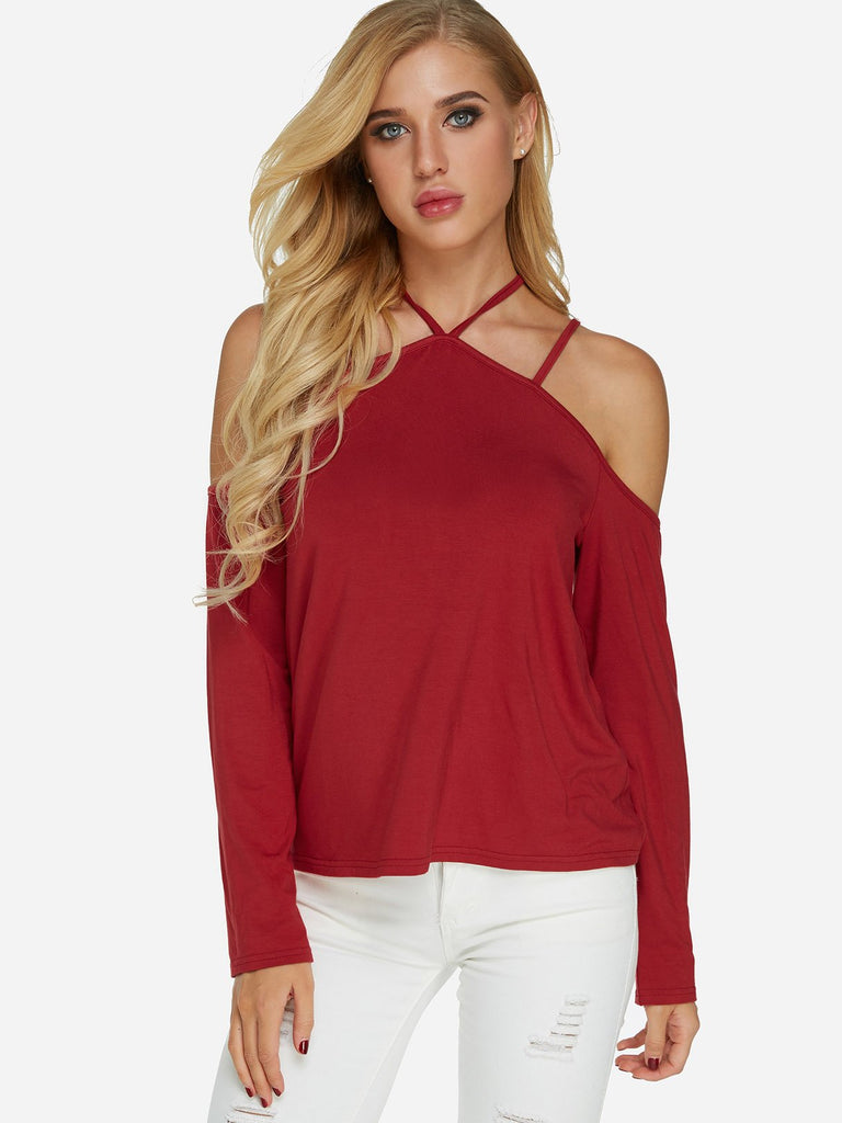 Plain Long Sleeve Burgundy T-Shirts