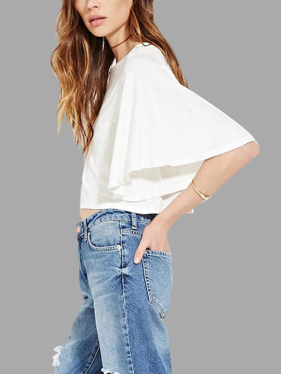 Round Neck Plain White Blouses