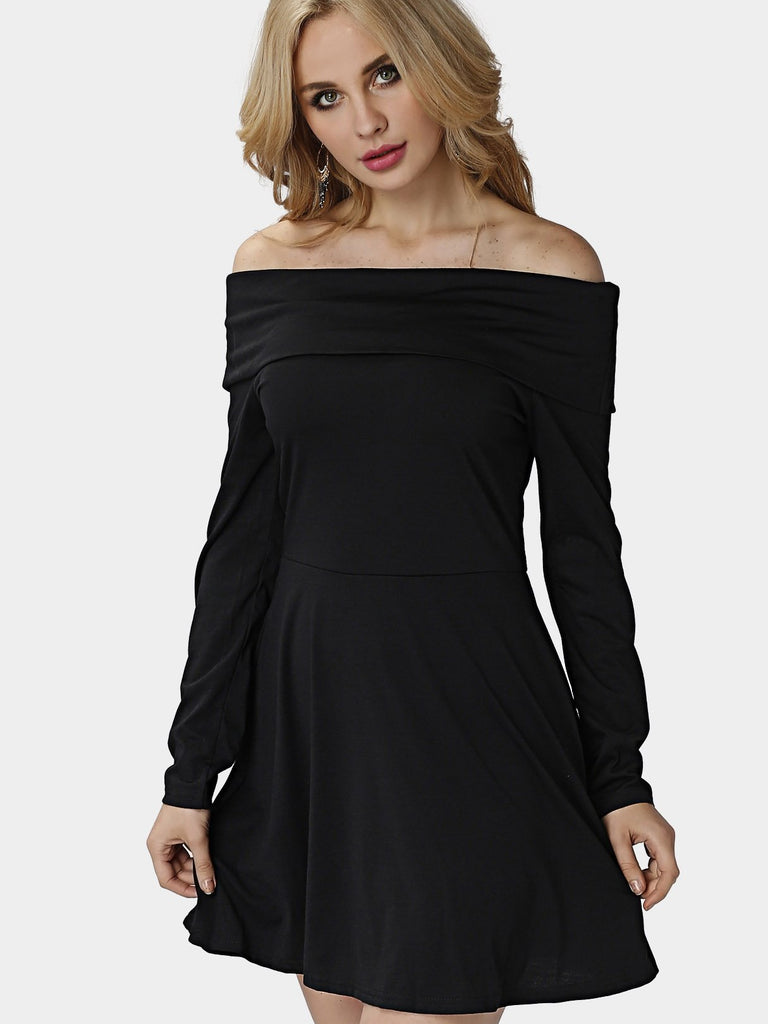 Black Bateau Off The Shoulder Long Sleeve Dresses