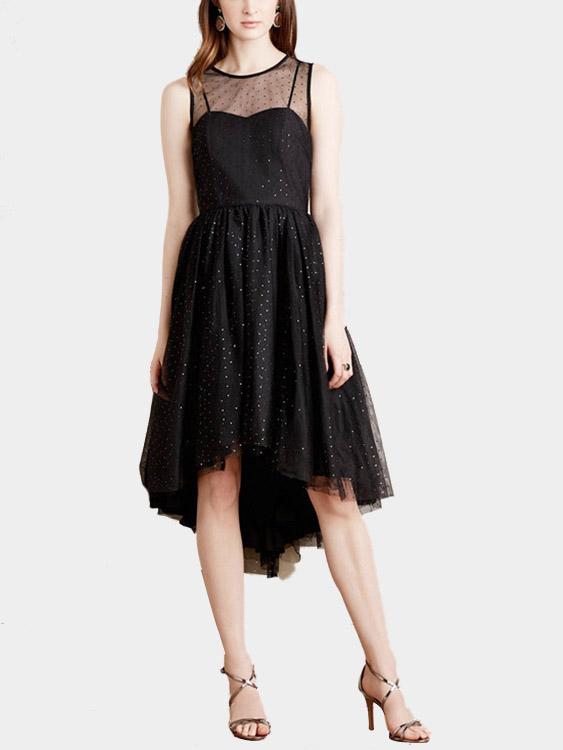 Black Round Neck Sleeveless Midi Dress