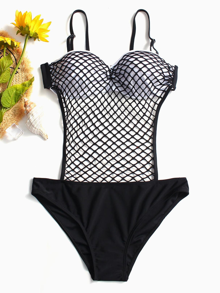 Black Sleeveless Hollow One-Pieces