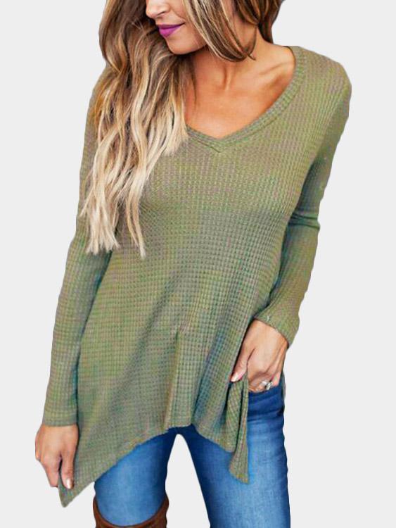 V-Neck Long Sleeve Green Top