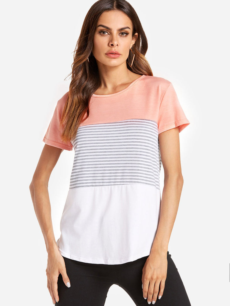 Round Neck Stripe Short Sleeve Tee