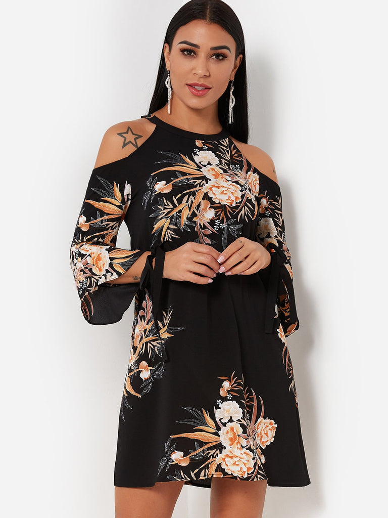 Ladies Black Floral Dresses