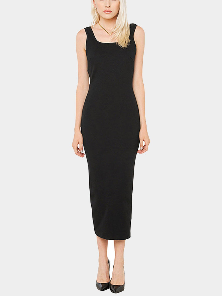 Black Round Neck Sleeveless Slit Hem Maxi Dress