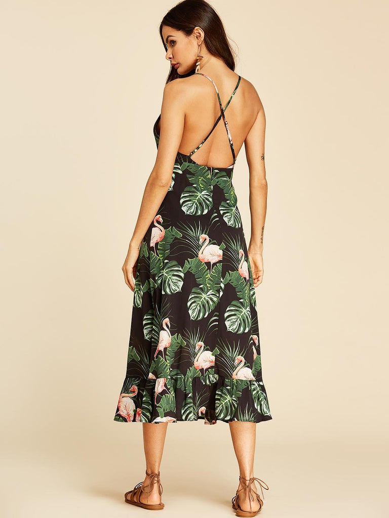 Army Green  Floral Print Dress