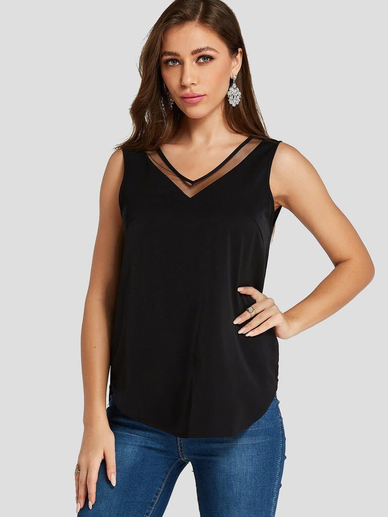 V-Neck Plain Backless Hollow Sleeveless Tank Top