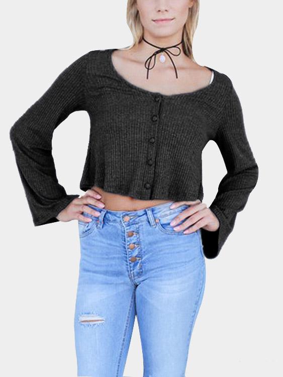Round Neck Long Sleeve Black Tee