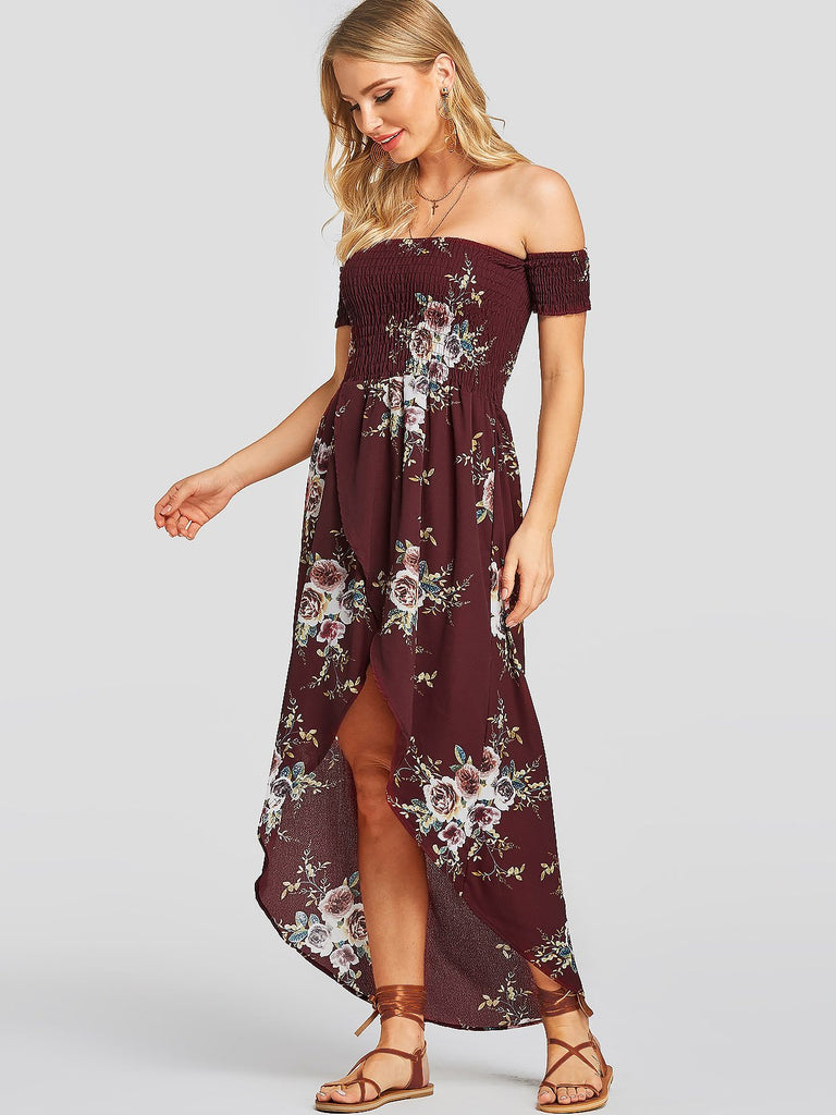 Ladies Burgundy Floral Dresses