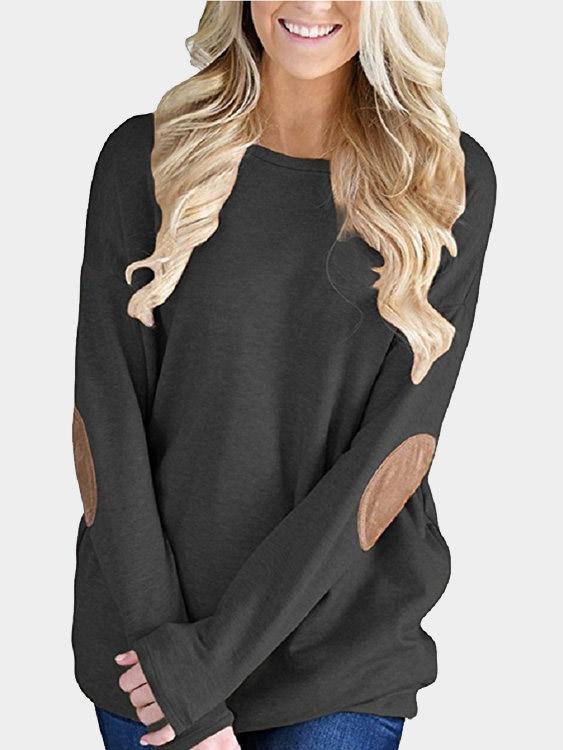 Round Neck Plain Long Sleeve Top